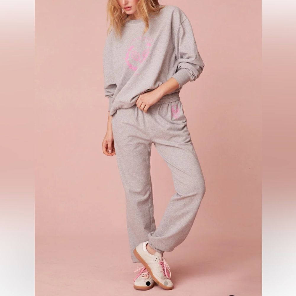 Darina Fleece Sweatpants | Md.Htr Gray/Aurora Pink